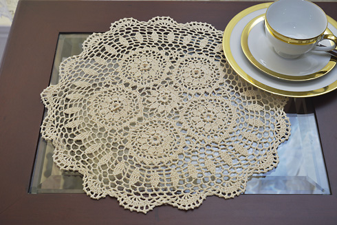 Round Crochet Placemat. 16" Round. Wheat color. 2 pieces pack